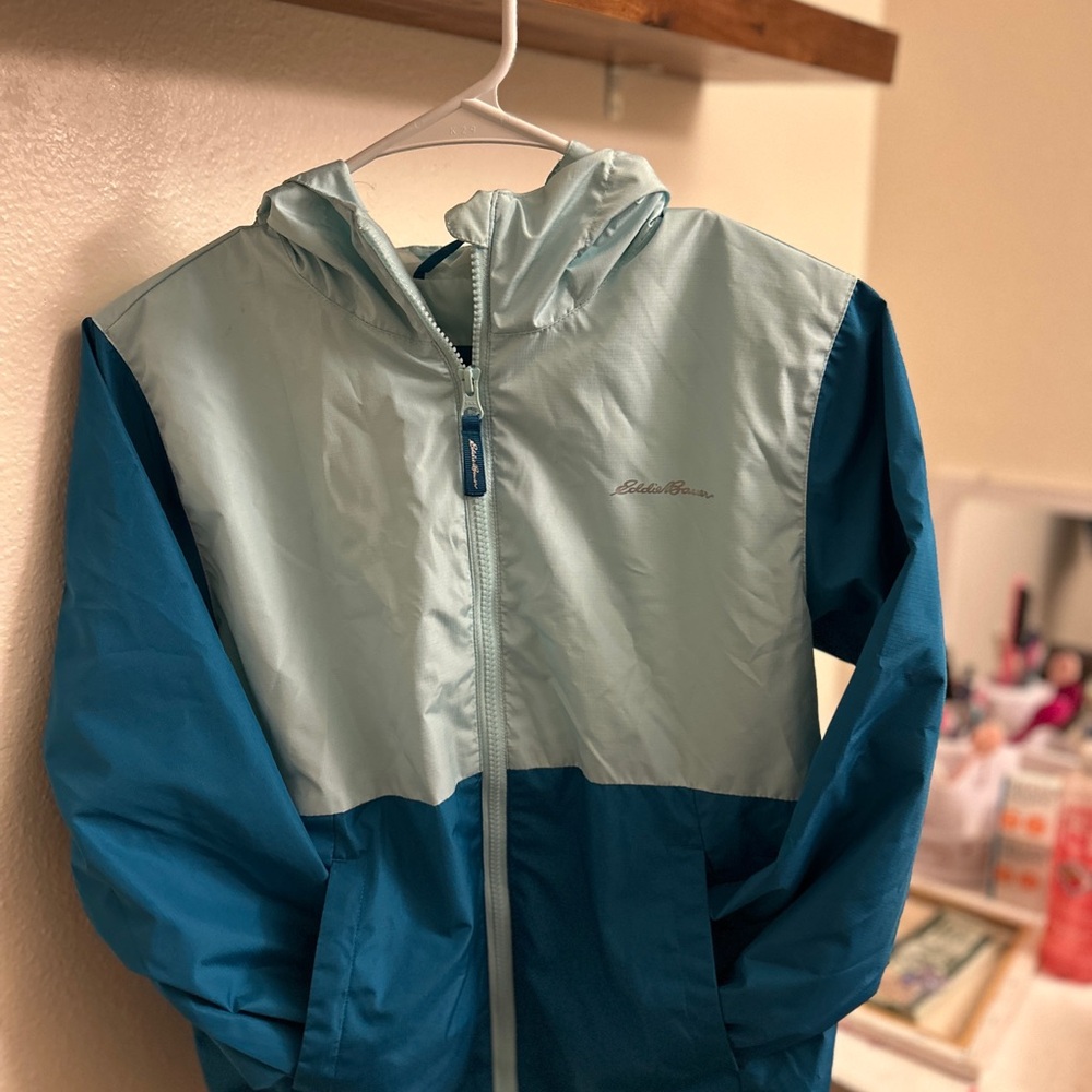 Eddie Bauer Kids Teal and Light Gray Raincoat